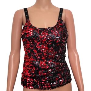 Black & red sequin tank top